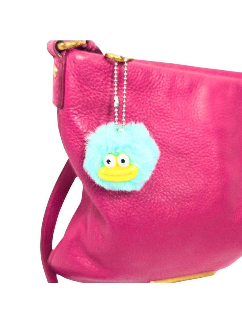 Pom Pom Cartoon Monster Fluffy Mint Green Yellow Fur Bag Charm